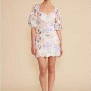 NWT Lucy Paris Elaine White Floral Lace Mini Dress Puff Sleeve S